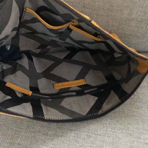 Vegan leather, mustard yellow with black trims clutch. - Picture 2 of 4